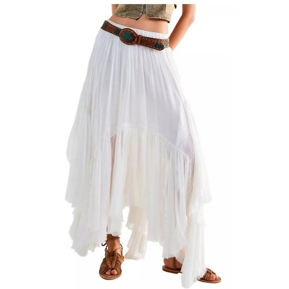 Free People FP One Clover White Skirt Size M Bohemian Festival Flowy Western - Picture 1 of 6
